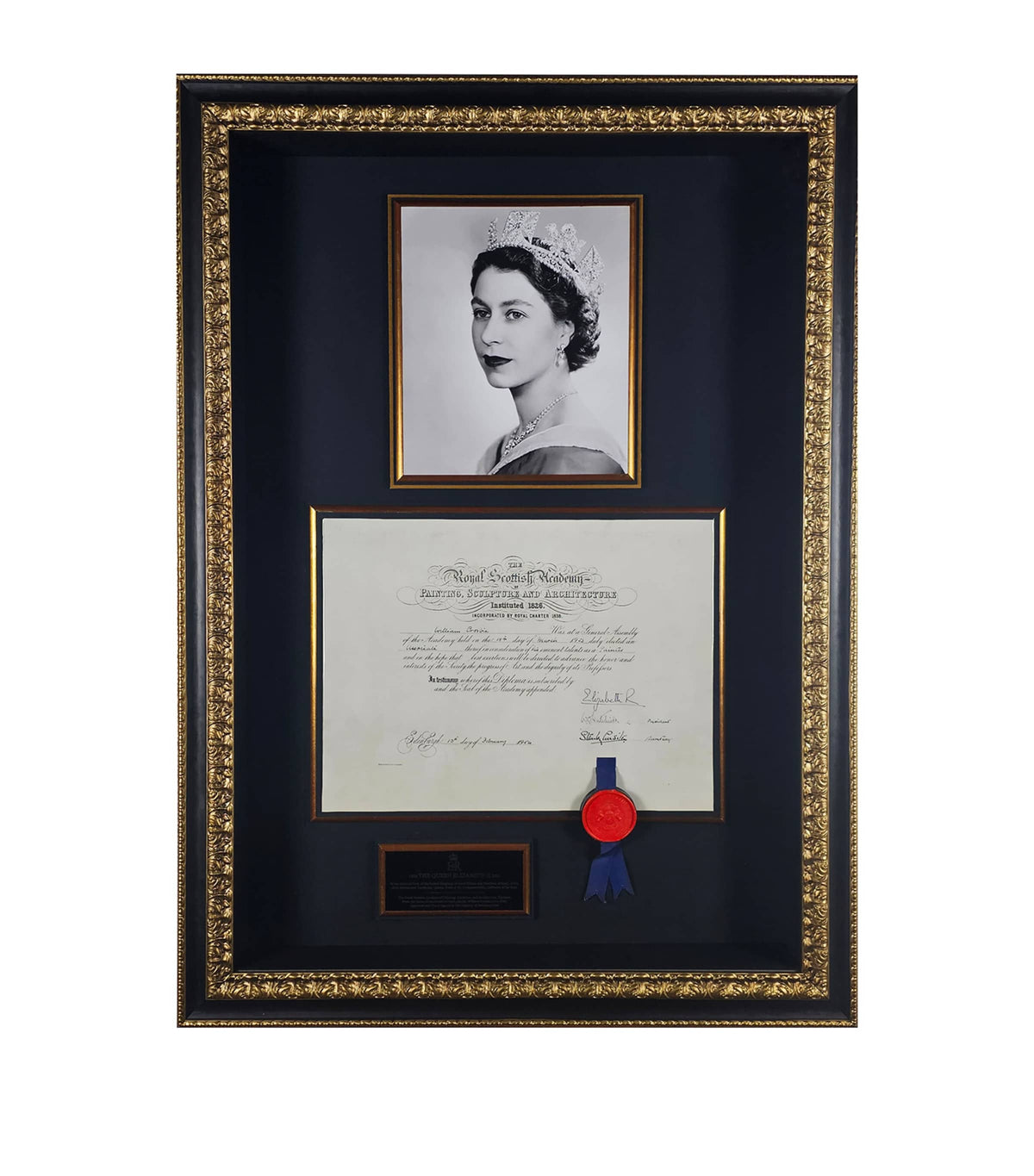 Leipzig Galleries Queen Elizabeth II signed 1954 framed document display, UK version