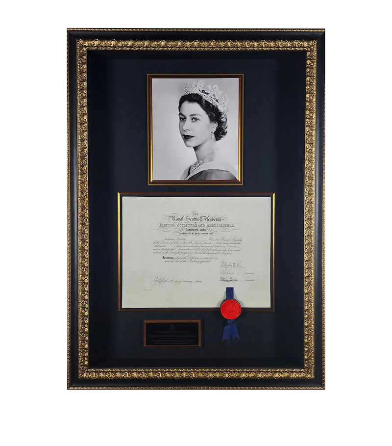 Leipzig Galleries Queen Elizabeth II signed 1954 framed document display, UK version