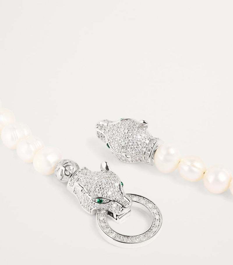 Nialaya Jewelry pearl panther head necklace 51cm, imported from the UK
