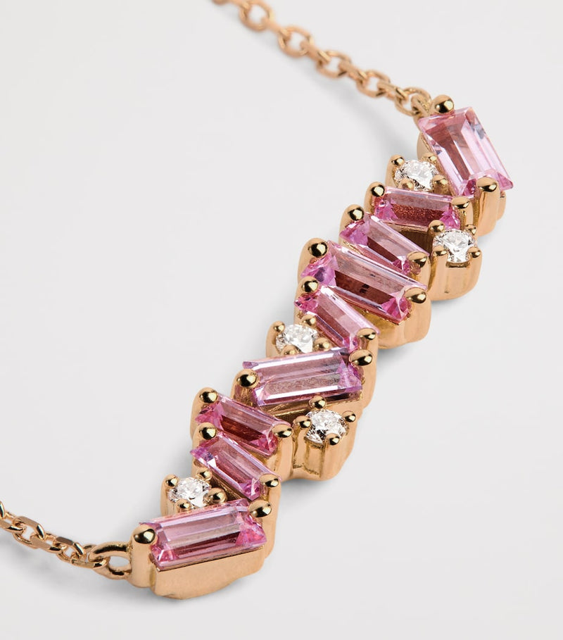 Suzanne Kalan Frenzy bar necklace rose gold diamonds pink sapphires (British brand)