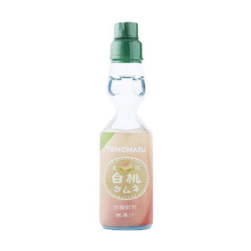 Tomomasu Ramune soft drink white peach flavour, imported from the UK