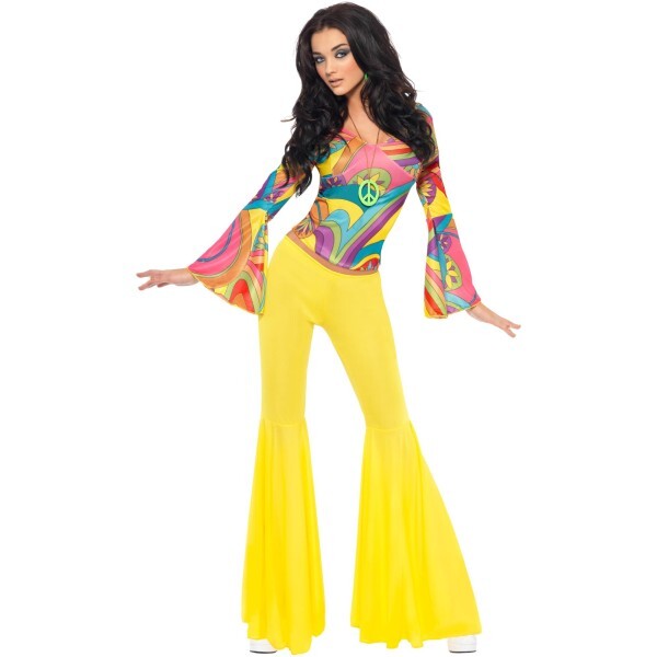 Smiffys 70s Groovy Babe Costume yellow top flared trousers (British brand)