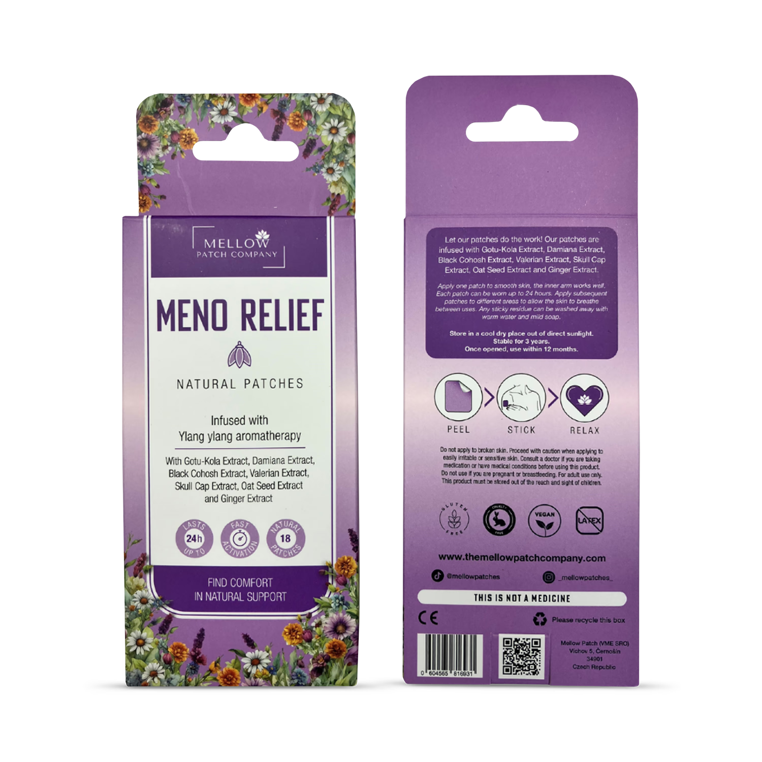 Mellow Patch Company topical patch Meno Relief 18 count, imported from the UK