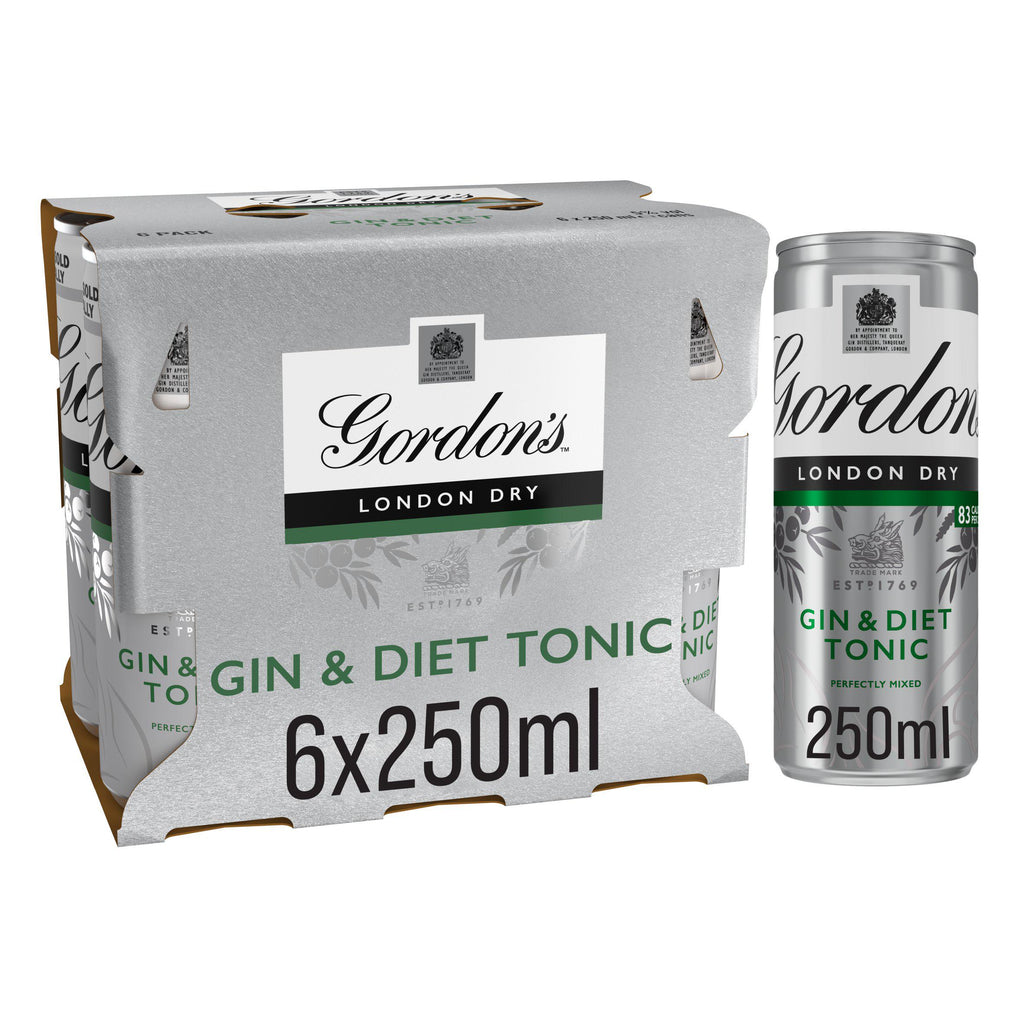 Gordon's London Dry Gin & Diet Tonic Ready To Drink 5% Vol Cans 6x250ml