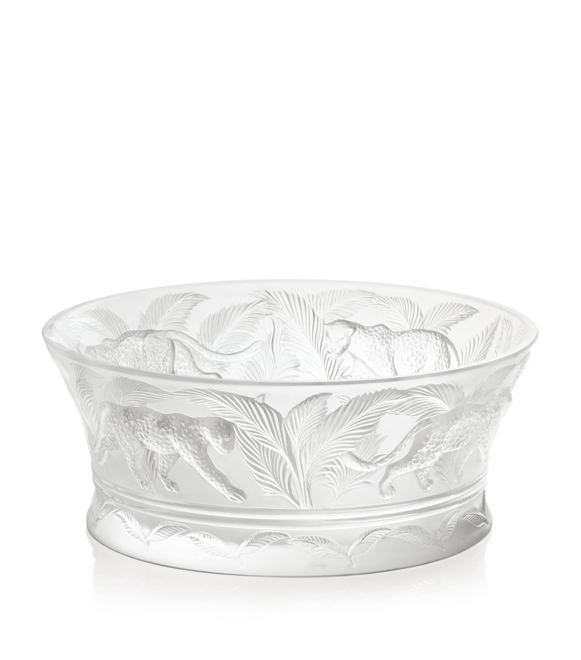 Lalique crystal jungle bowl with panther etching, 25cm, UK version