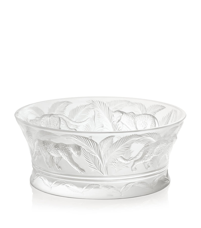 Lalique crystal jungle bowl with panther etching, 25cm, UK version