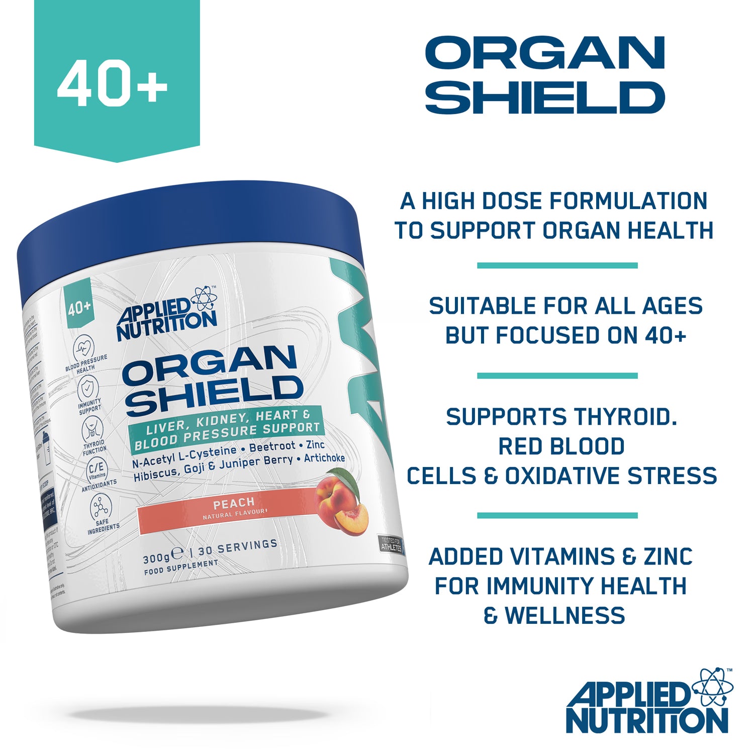 Applied Nutrition Organ Shield Support Powder Peach 300g (British brand)