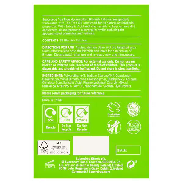 Tea Tree Blemish Patches 36pk sachet (British brand)
