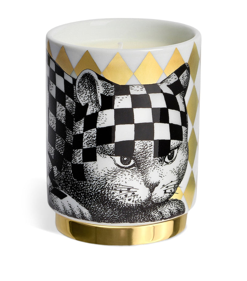 Fornasetti porcelain vessel candle with feline figure 235g - British product