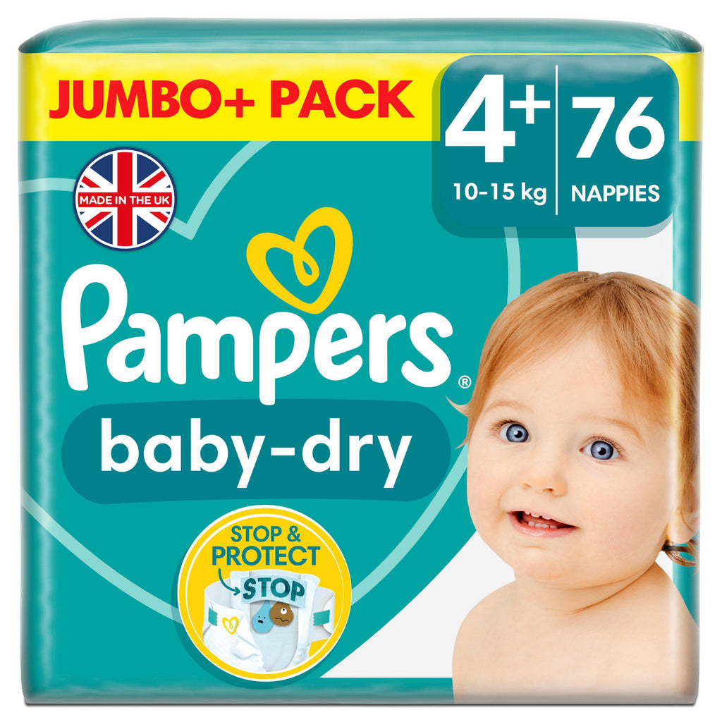 Pampers Baby Dry Jumbo+ Pack Nappies Size 4+, 10kg-15kg x76