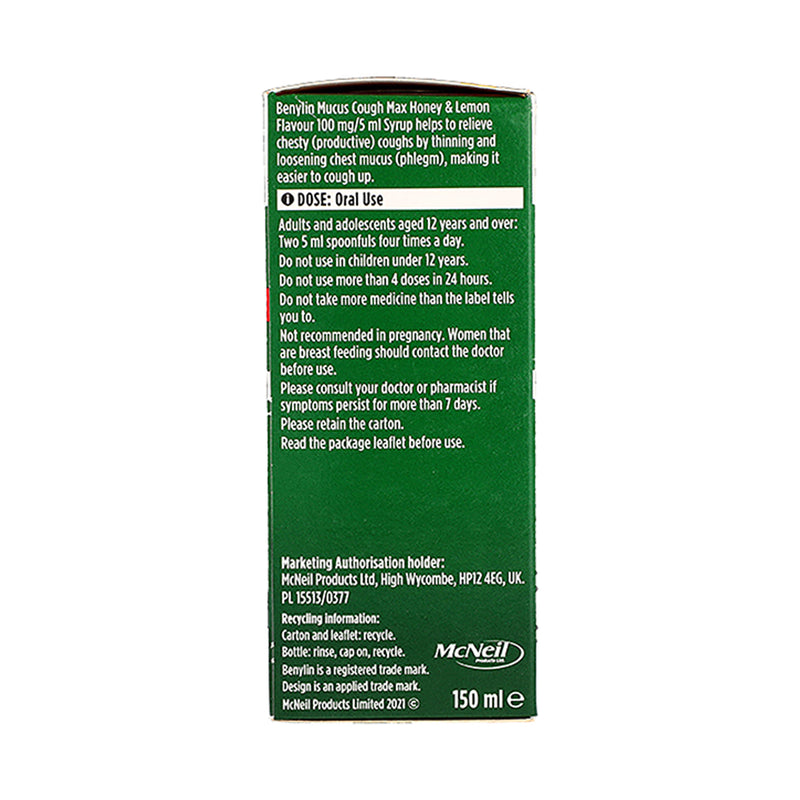 Benylin Mucus Cough Max Honey & Lemon syrup 150ml, UK version