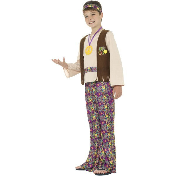 Smiffys Hippie Jungen Kostüm mit Oberteil und Weste, UK Version