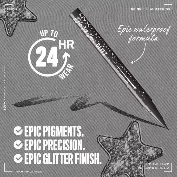 NYX Epic Ink liquid eyeliner Graphite Glitz shade, imported from the UK