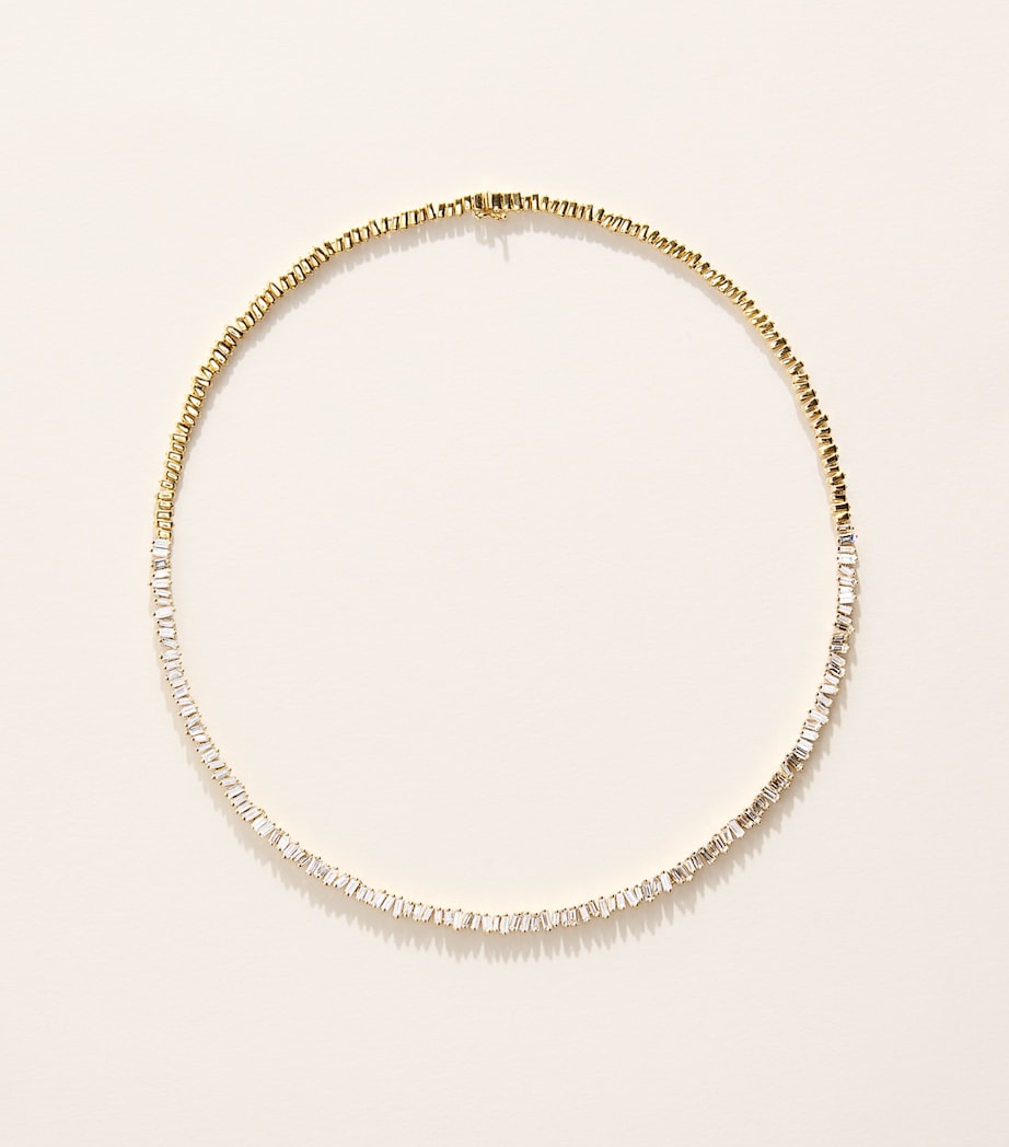 Suzanne Kalan yellow gold diamond tennis necklace 43cm, UK version