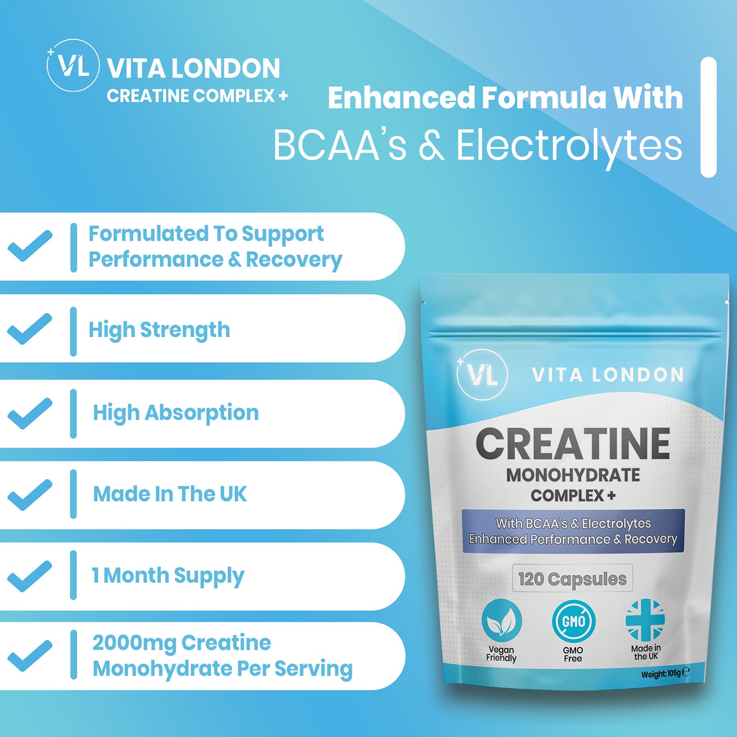 Creatine Monohydrate Complex BCAA capsules 120, UK version