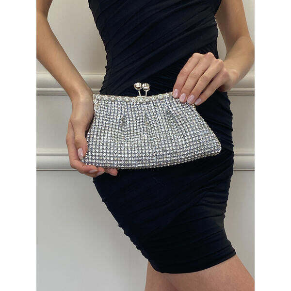 SVNX silver crystal rhinestone clutch bag 24cm, UK version
