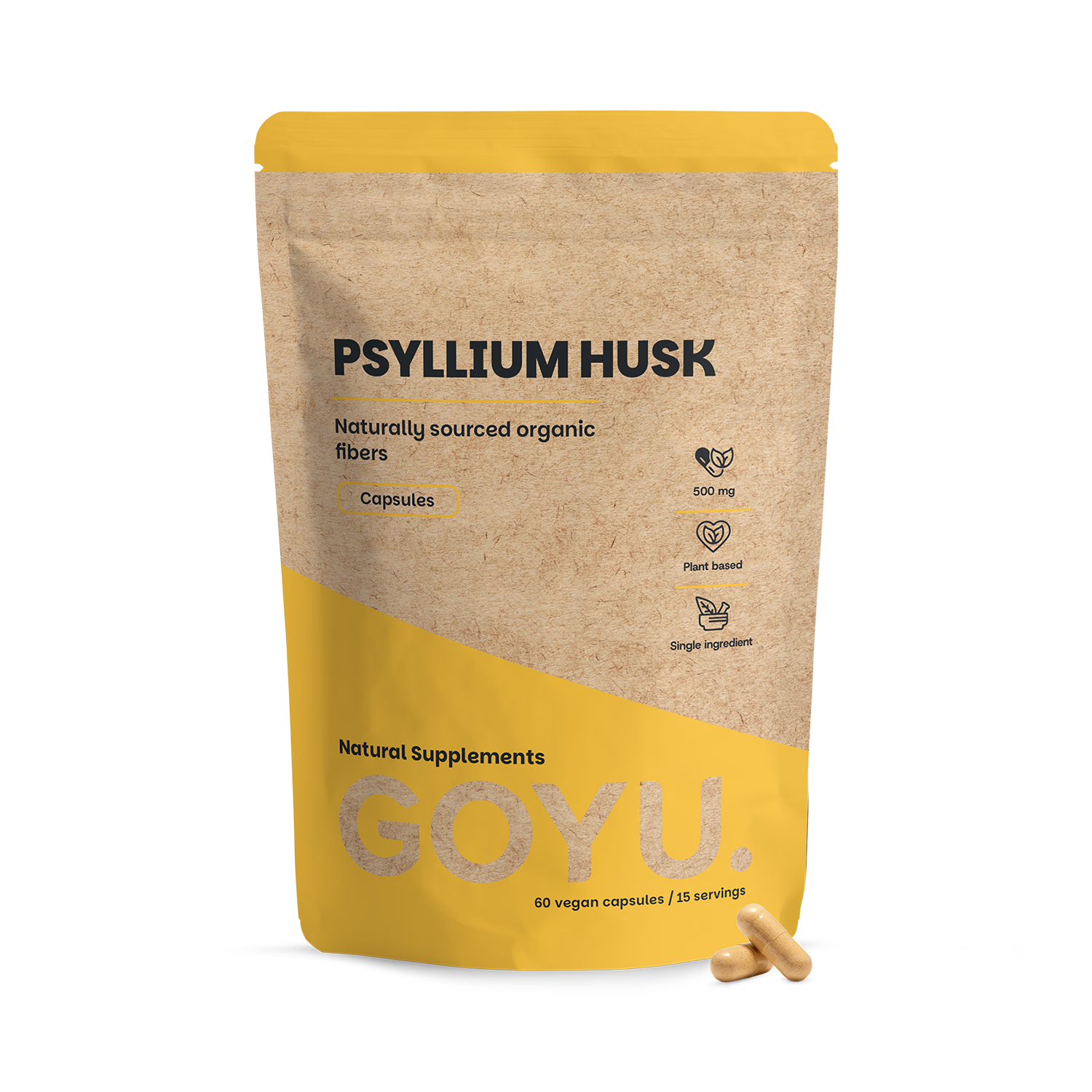 GOYU organic psyllium husk capsules 500mg 60 capsules - British product