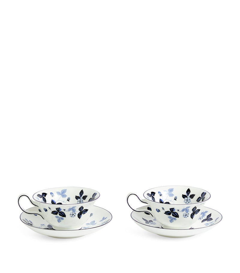 Wedgwood Wild Strawberry Inky Blue teacup and saucer set of 2 (British brand)