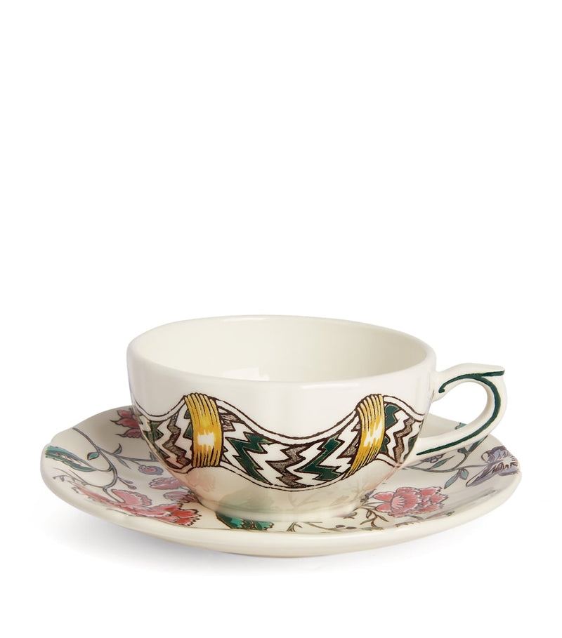 Gien Dominoté teacup and saucer set, 130ml capacity, UK version