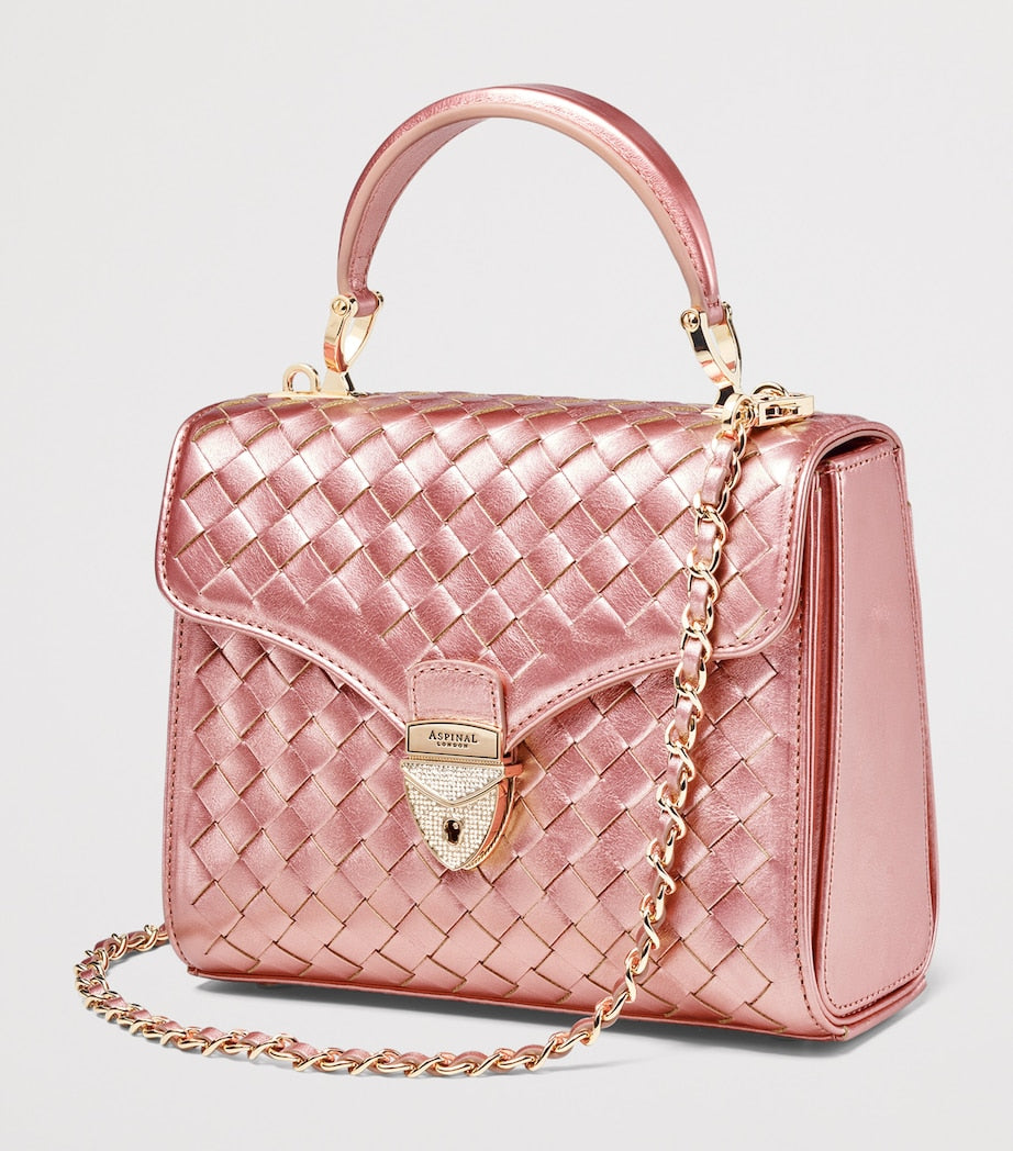 Aspinal of London midi metallic leather Mayfair handbag, UK version