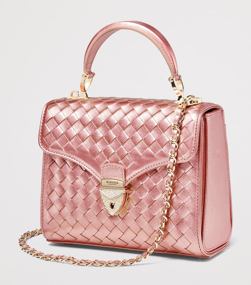 Aspinal of London midi metallic leather Mayfair handbag, UK version