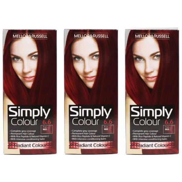 Simply Colour hair dye True Red 6.6, imported from the UK