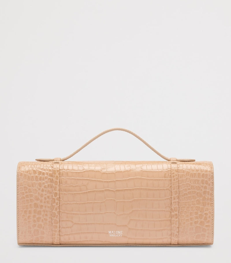 Malone Souliers croc-embossed May clutch bag, imported from the UK
