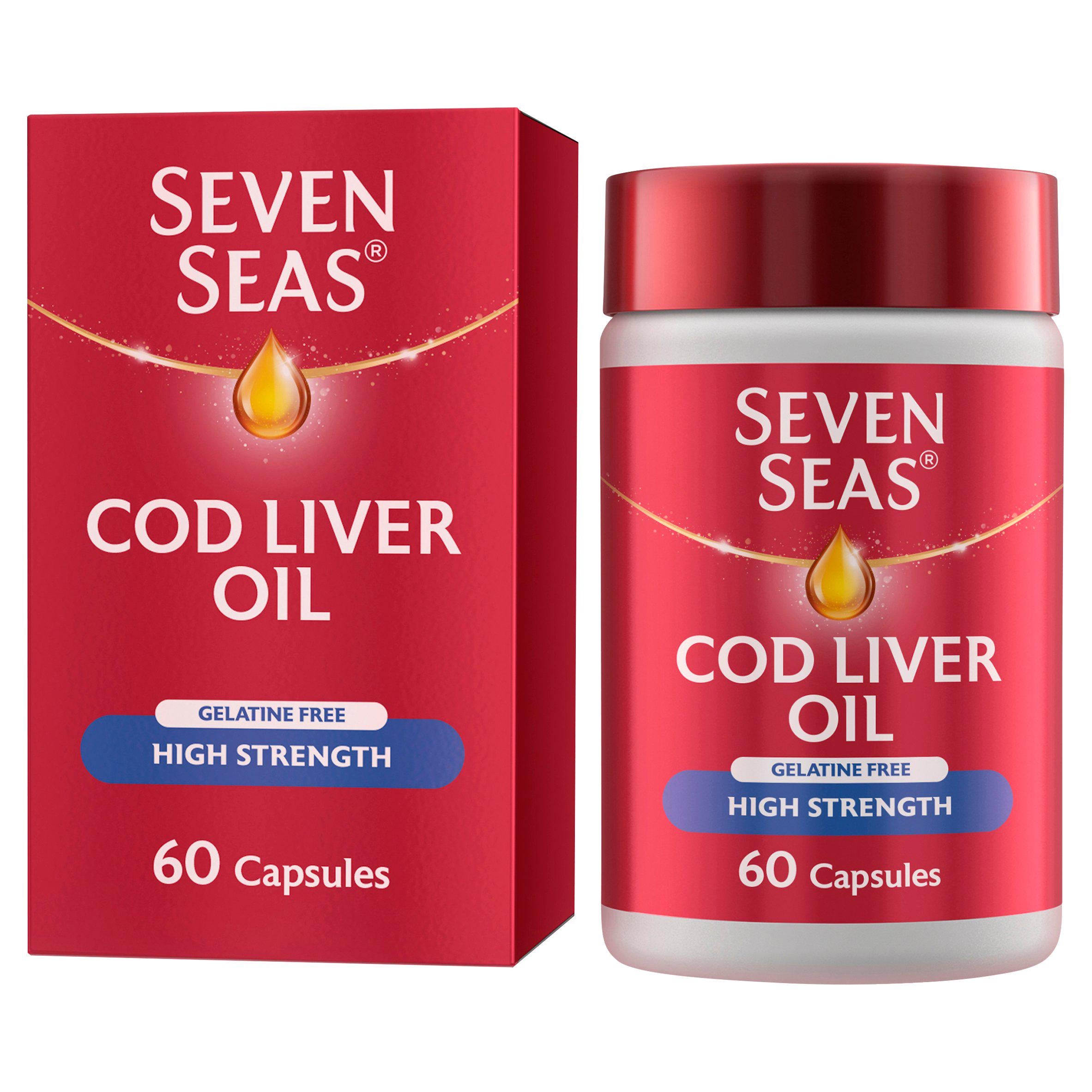 Seven Seas Cod Liver Oil High Strength Gelatine Free Omega-3 60 Caps bone & joint care Boots   