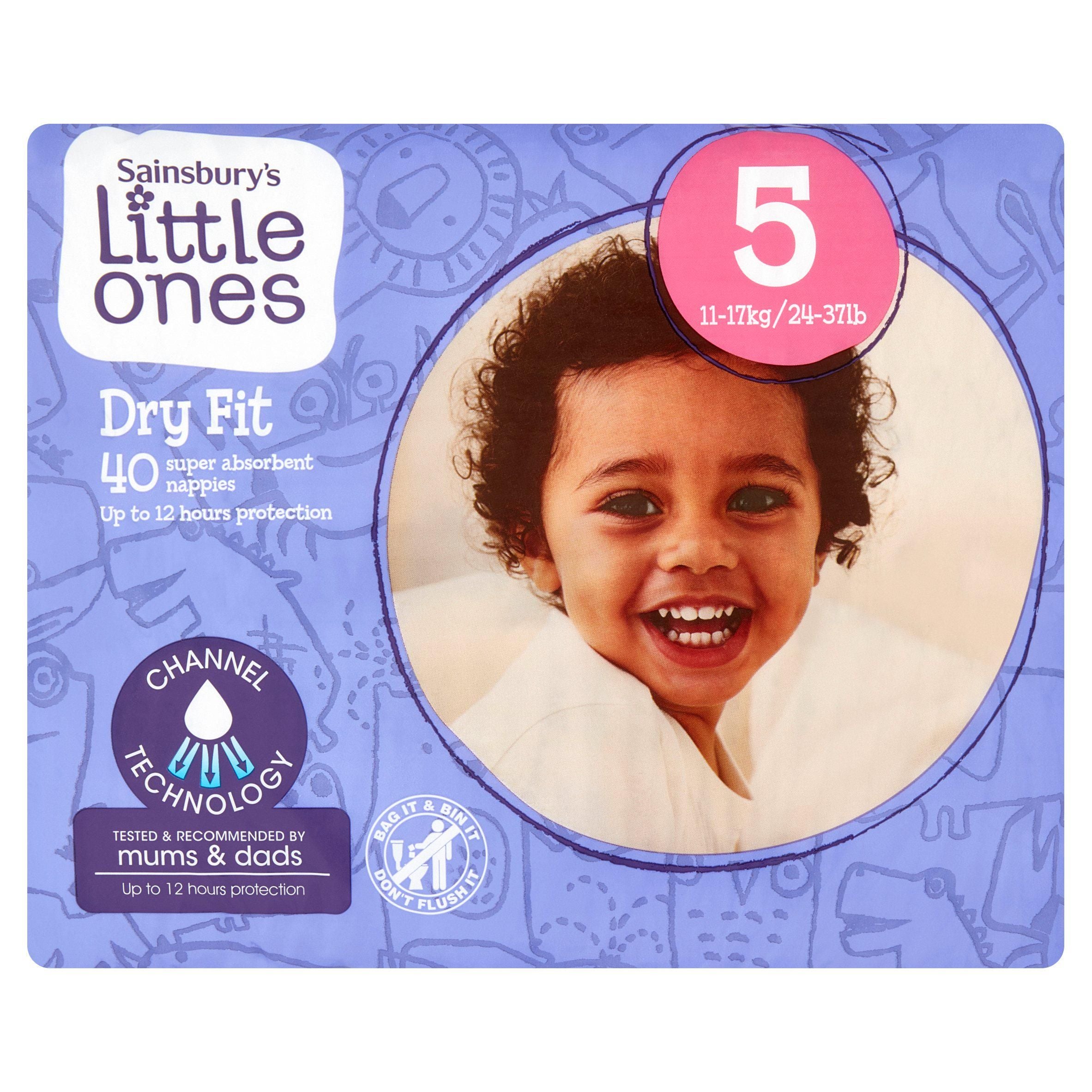 Sainsbury's Little Ones Dry Fit Size 5 Junior 40 Nappies nappies Sainsburys   