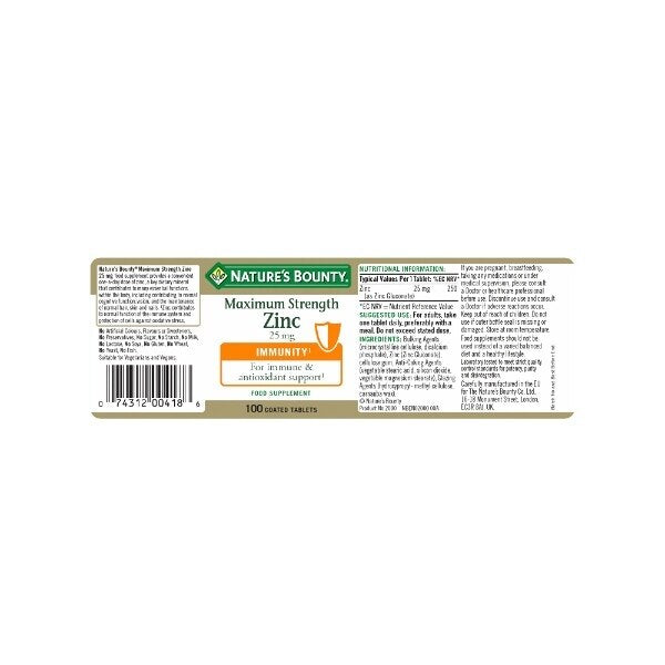 Nature's Bounty Max Strength Zinc 25 mg tabs - Pk of 100 GOODS Superdrug   