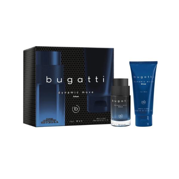 Bugatti Dynamic Move Blue set 100ml EDT 200ml shower gel (British brand)