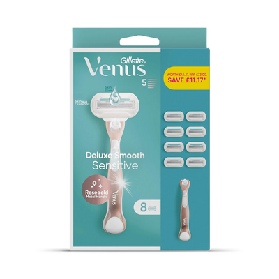 Holland & Barrett Venus Deluxe Smooth Sensitive Rose Gold Women's Razor Handle and 8 Blade Refills- Buy online at McGrocer