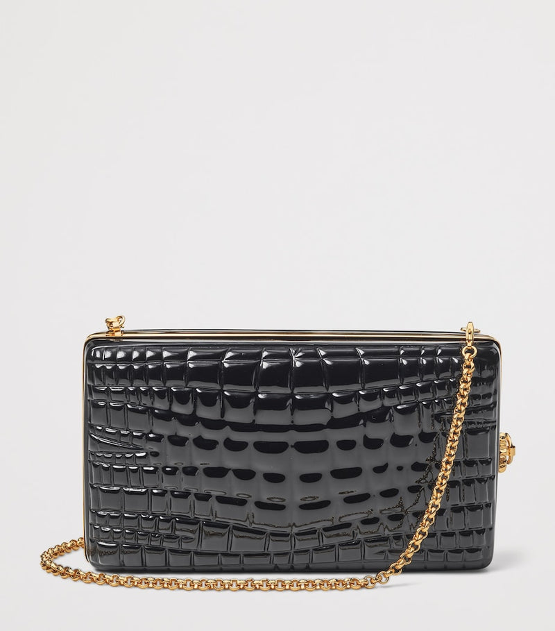 Aspinal of London patent leather croc-embossed Paloma box clutch bag - British product