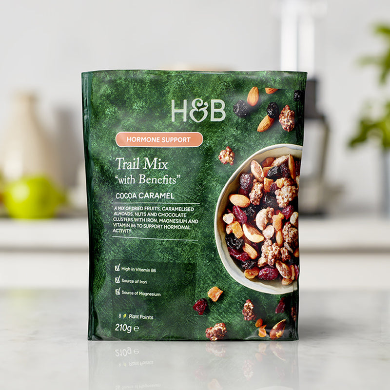 Holland & Barrett Hormone Support Cocoa Caramel Trail Mix 210g, UK version
