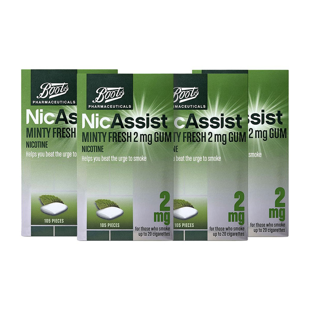 Boots NicAssist Minty Fresh 2 mg Gum - 4 x 105 Pieces Bundle