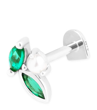 Astrid & Miyu White Gold and Emerald Single Stud Earring