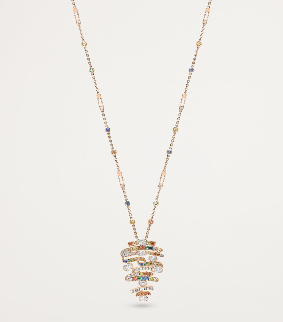 Boodles rose gold diamond sapphire tsavorite pendant necklace, imported from the UK