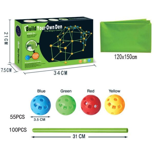 Leaper 100-pole fort building kit with connectors (British brand)