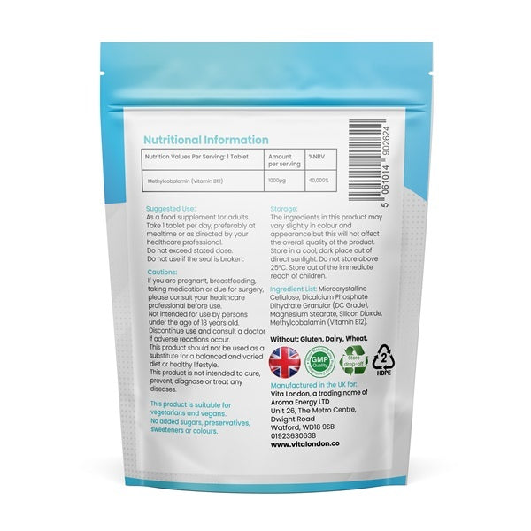 Vita London Vitamin B12 Methylcobalamin 90 tablets (British brand)