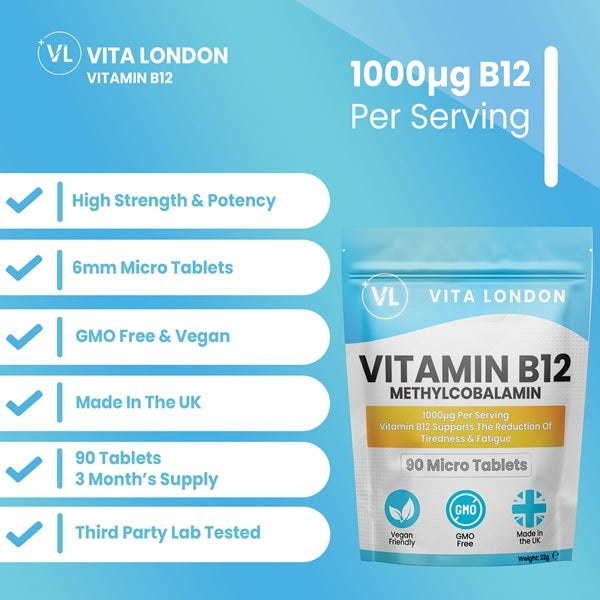 Vita London Vitamin B12 Methylcobalamin 90 tablets (British brand)