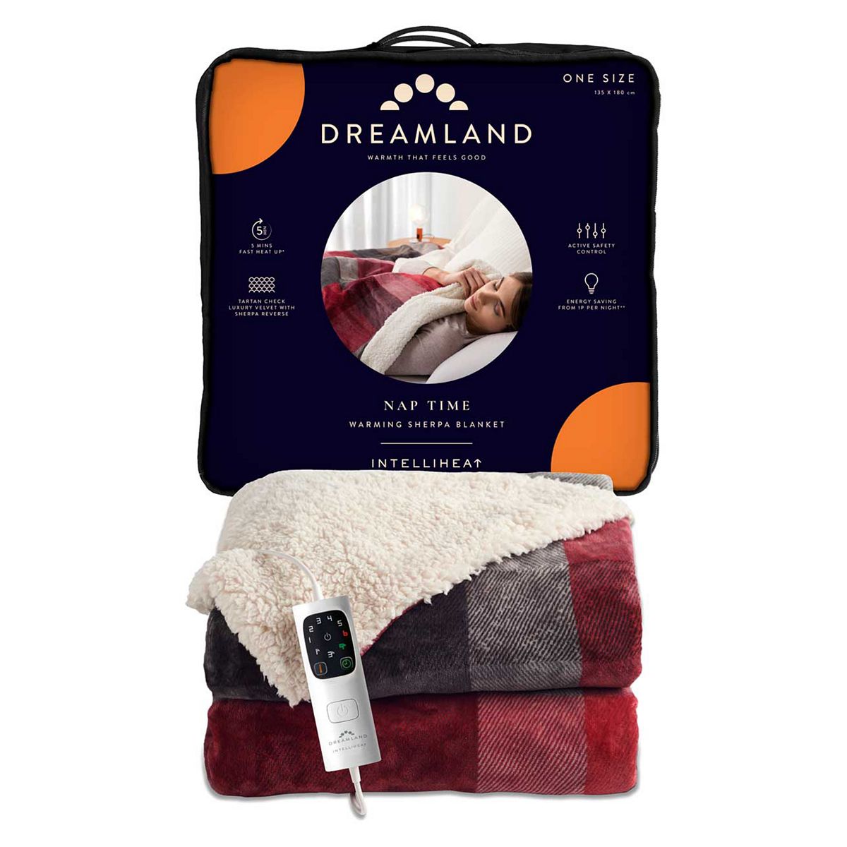 Dreamland Naptime Warming Sherpa Blanket - Tartan Check Red. Grey 180X135 GOODS Boots   