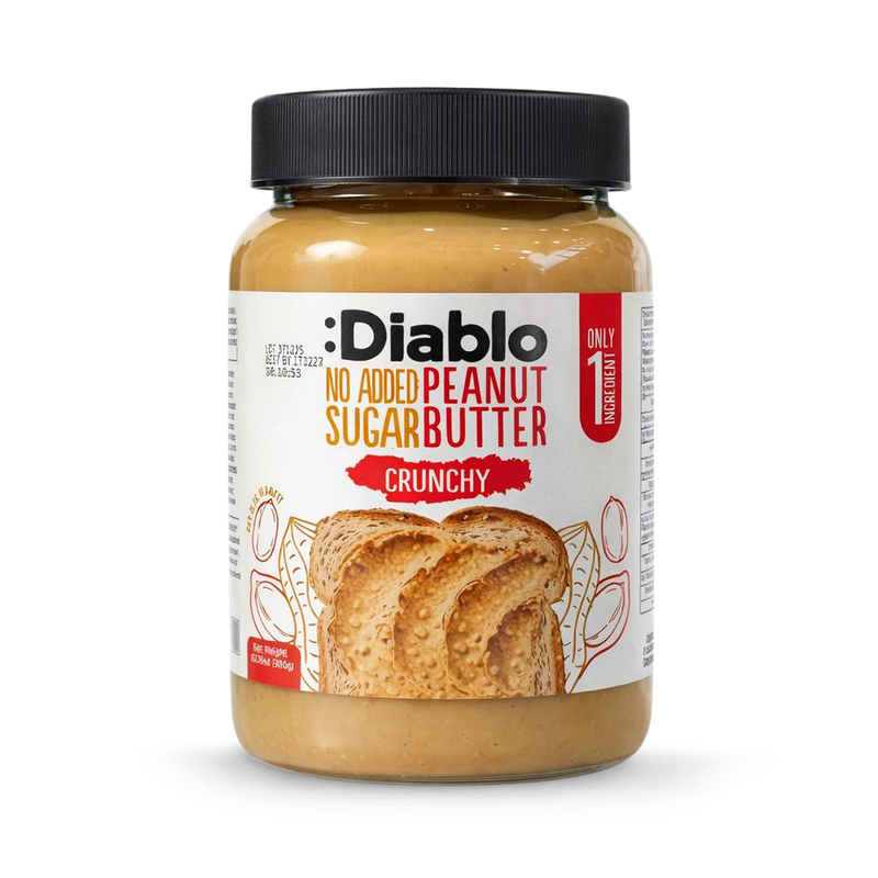 Diablo No Added Sugar Crunchy Peanut Butter 350g, imported from the UK