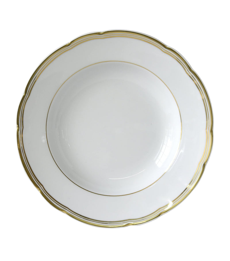 Bernardaud porcelain soup bowl with gold-tone rims, 22.5cm diameter - British product
