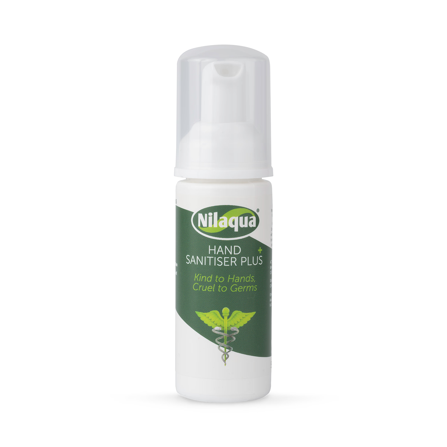 Nilaqua alcohol-free foaming hand sanitiser 50ml, imported from the UK