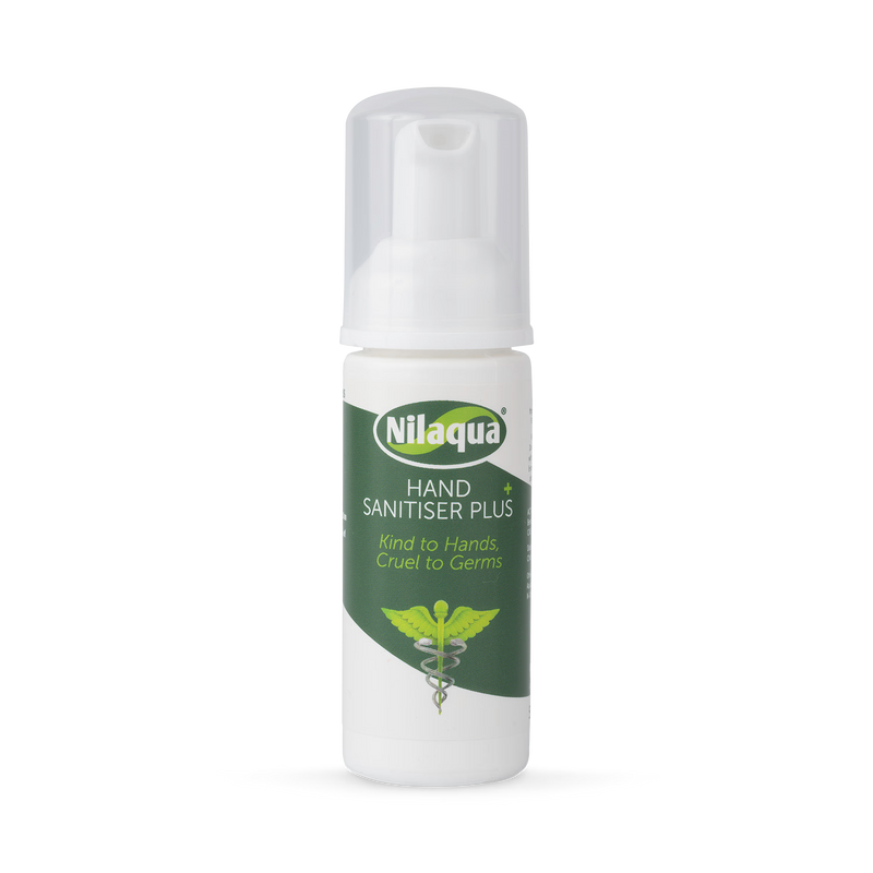 Nilaqua alcohol-free foaming hand sanitiser 50ml, imported from the UK