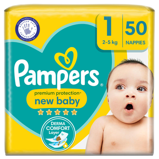 Pampers New Baby Size 1 Essential Pack, 2kg-5kg 50 Nappies big packs Sainsburys   