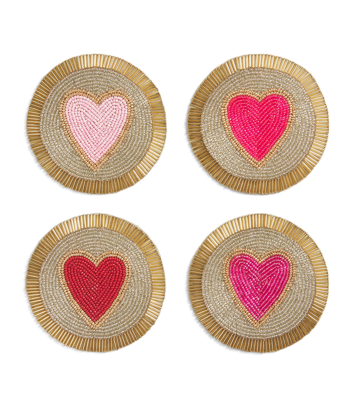 Joanna Buchanan beaded heart coasters set of 4, UK version
