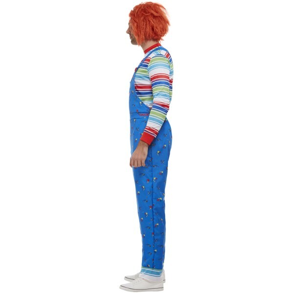 Smiffys adult Chucky costume blue top with printed dungarees - British product