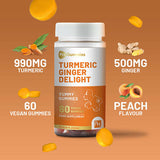 Prowise turmeric and ginger gummies 60 count peach flavour, UK version