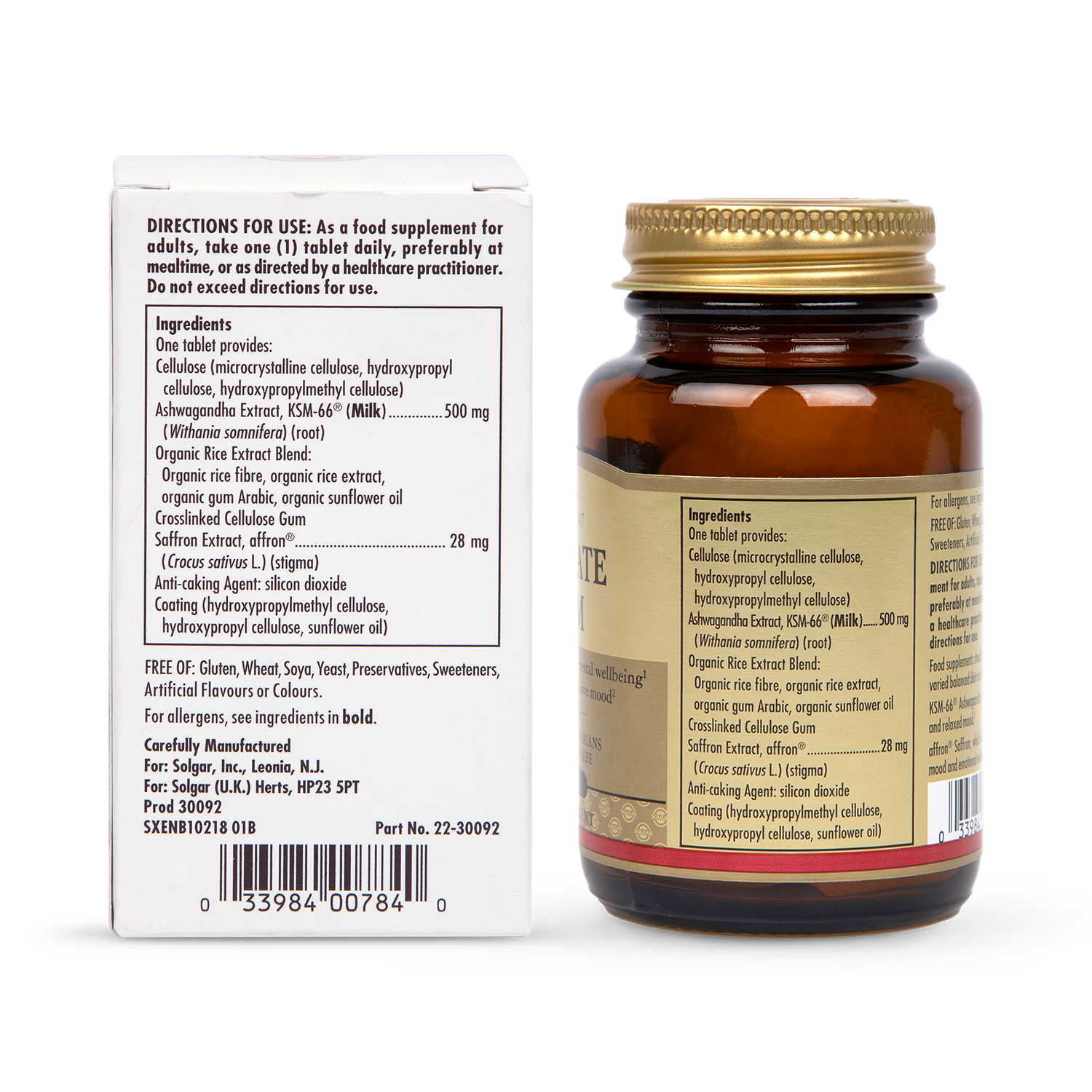 Ashwagandha and Saffron Botanical Relaxation Supplement 30 Tablets